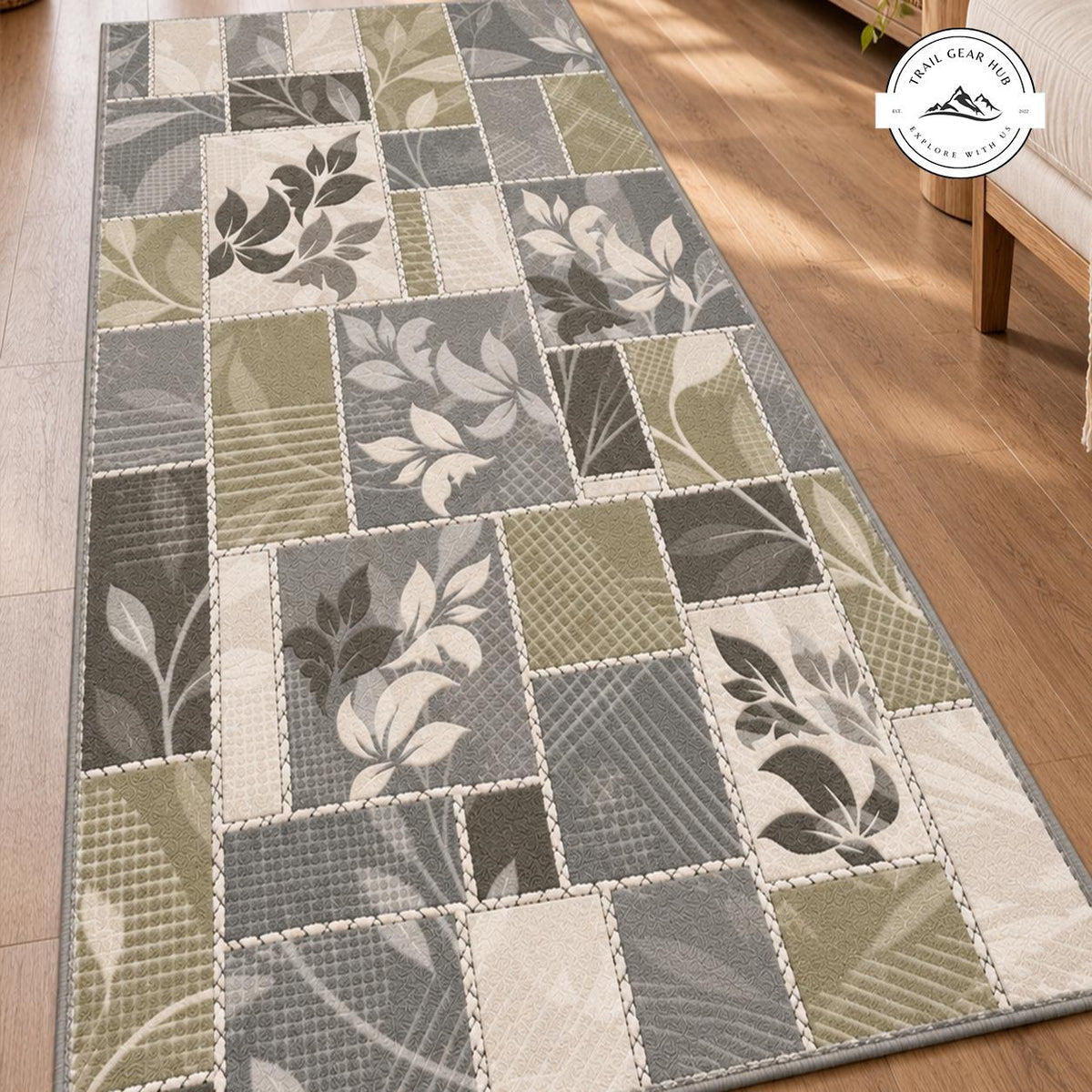 Rustic Leaf Patchwork Plush Runner Rug TN214RUGHN117