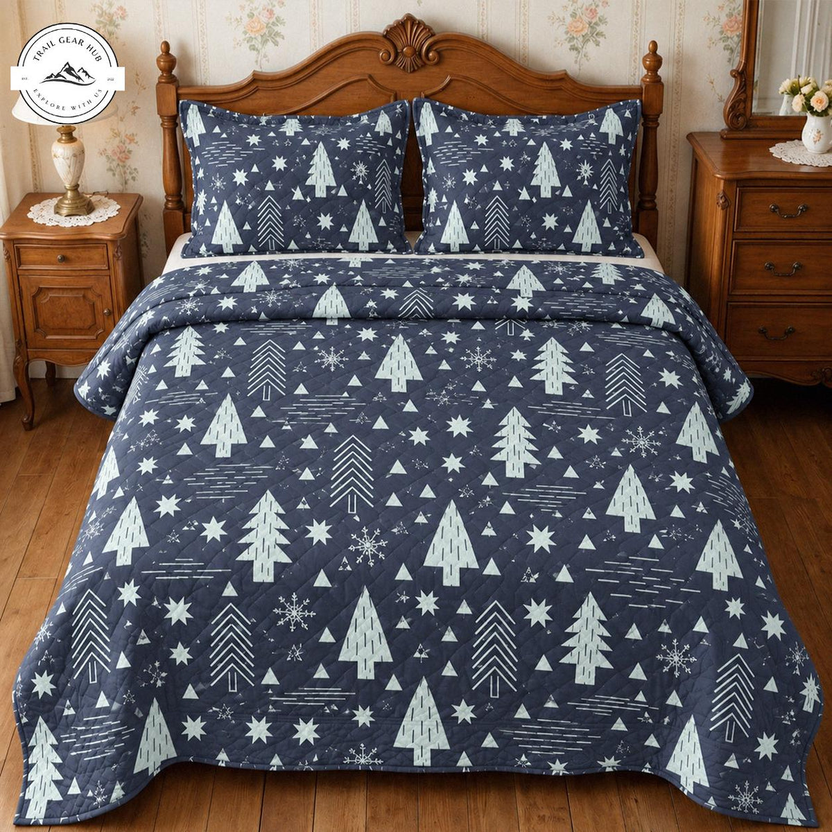 Winter Forest Pine Trees Quilted Bedding Set TN215