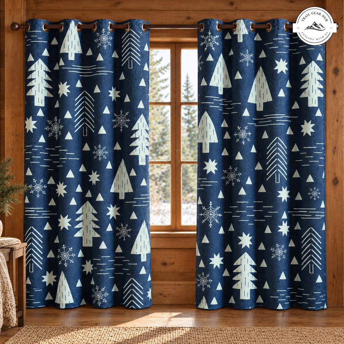 Winter Forest Pine Trees Quilted Curtains TN0215QLTCT