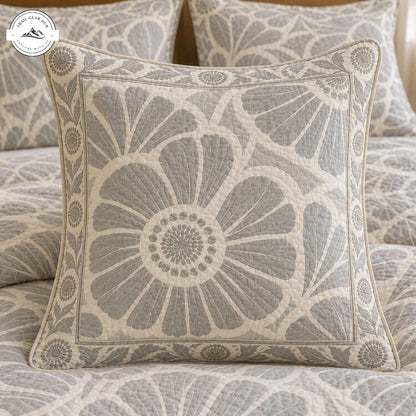 Beige & White Boho Floral Quilted Pillow Cover TN225QLTPLC