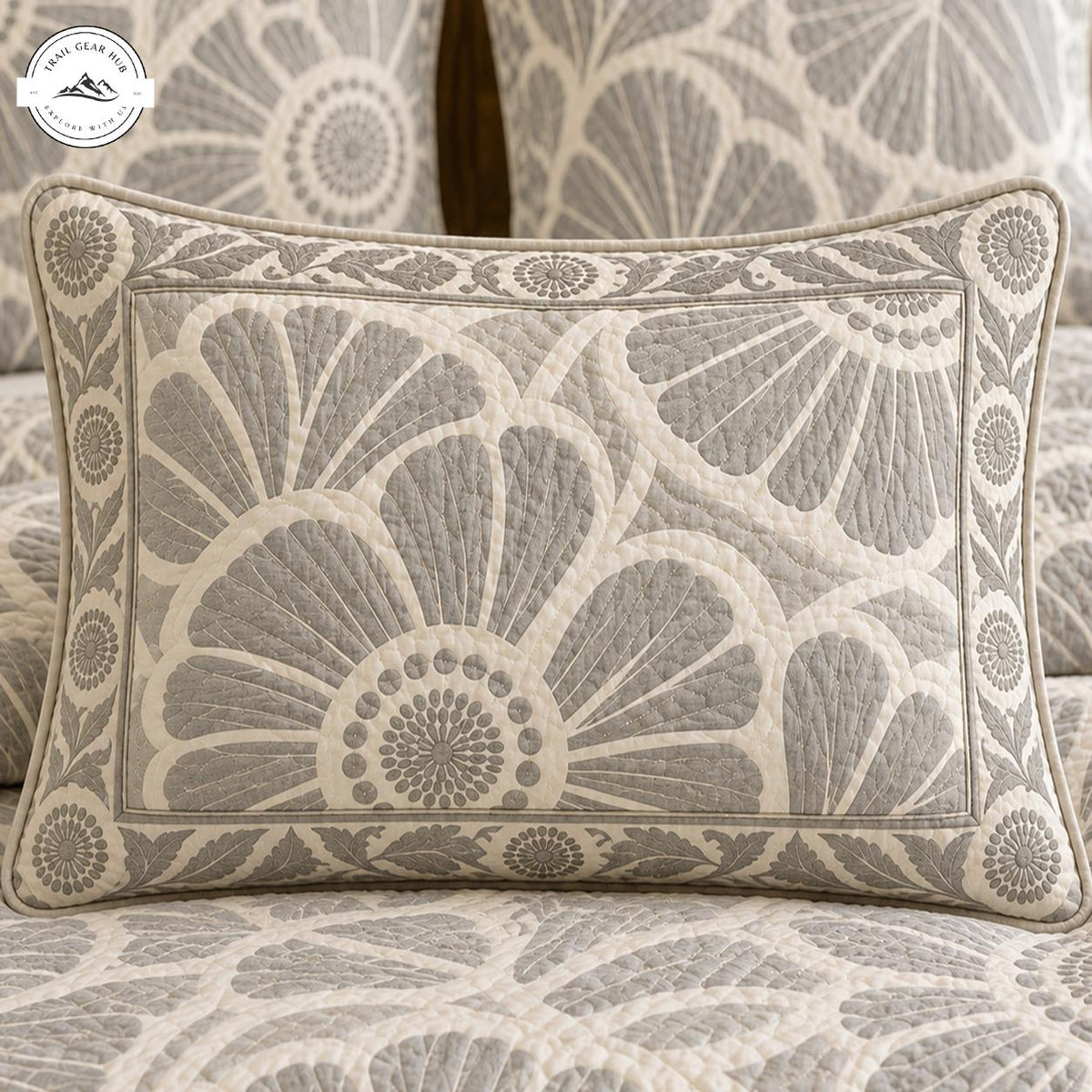 Beige & White Boho Floral Quilted Pillow Cover TN225QLTPLC