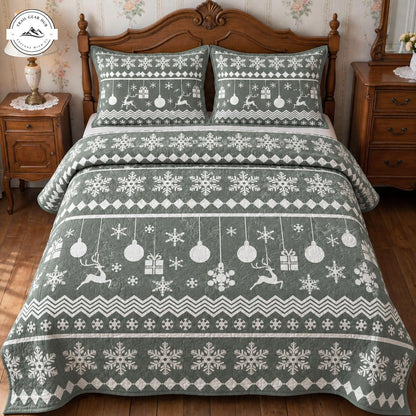 Holiday Cheer Green Quilted Bedding Set TN227