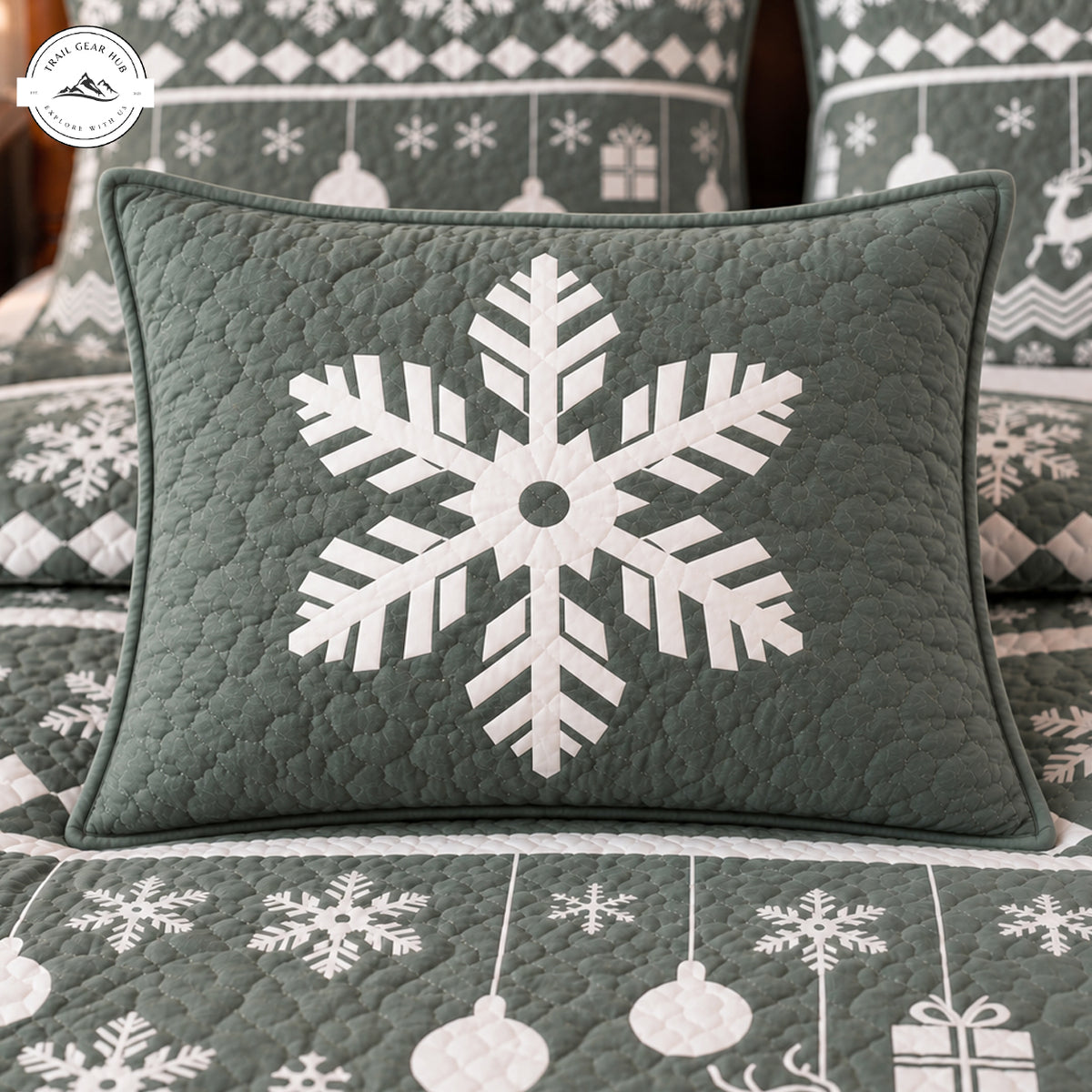 Holiday Cheer Green Quilted Pillow Cover TN227QLTPLC