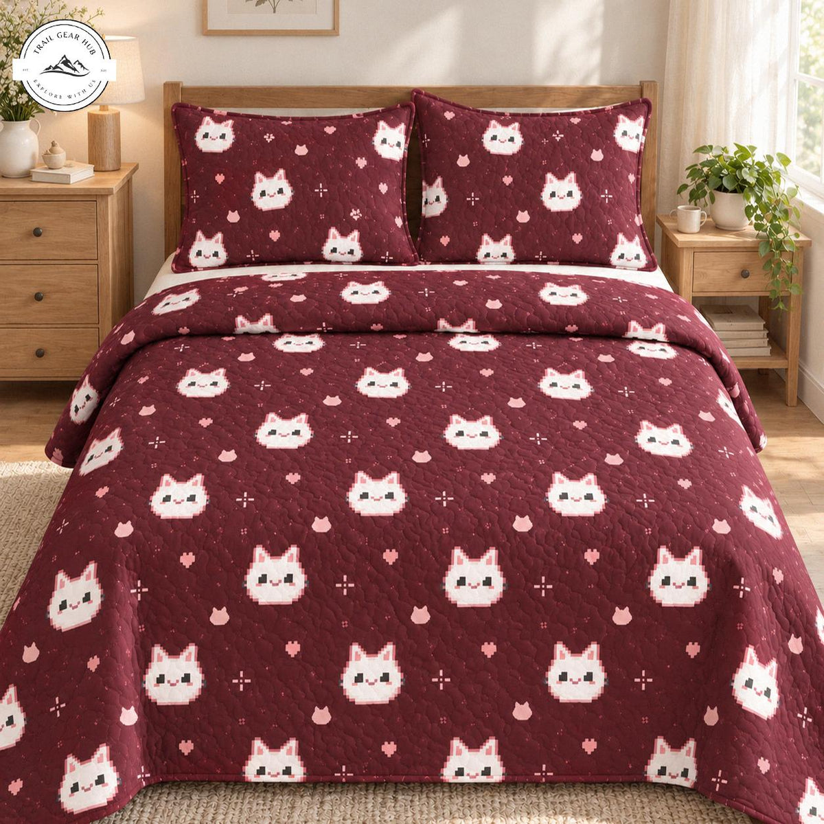 Cozy Pixel Cat Quilted Bedding Set TN228
