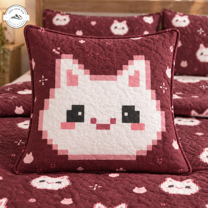 Cozy Pixel Cat Quilted Pillow Cover TN228QLTPLC