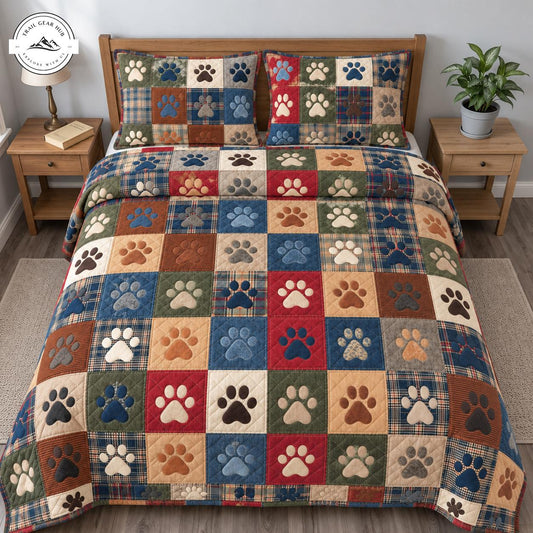 Rustic Lodge Paw Prints Quilted Bedding Set TN237