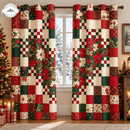 Festive Poinsettia Patchwork Holiday Quilted Curtains TN247QLTCT