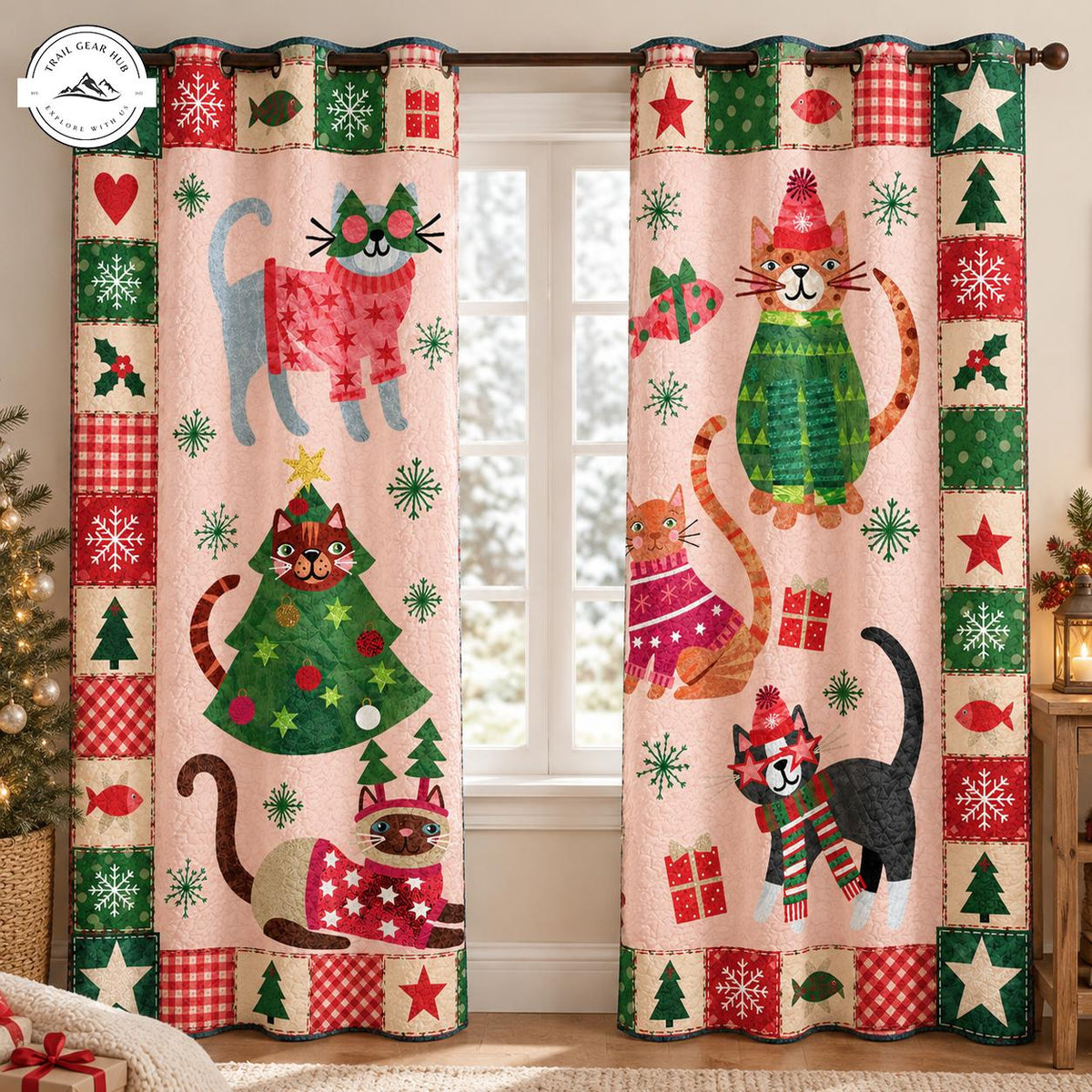 Festive Christmas Cats Quilted Curtains TN248QLTCT