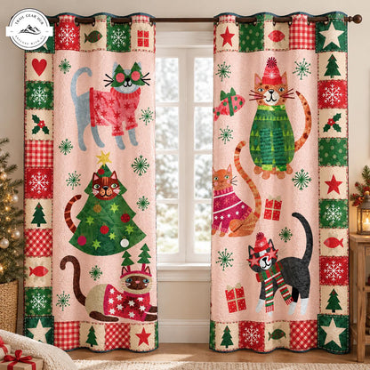 Festive Christmas Cats Quilted Curtains TN248QLTCT