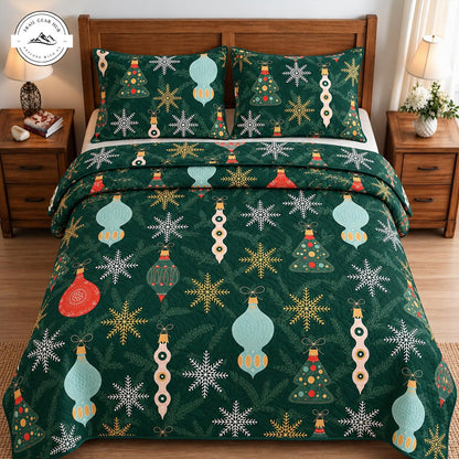 Christmas Tree and Ornament Quilted Bedding Set TN249