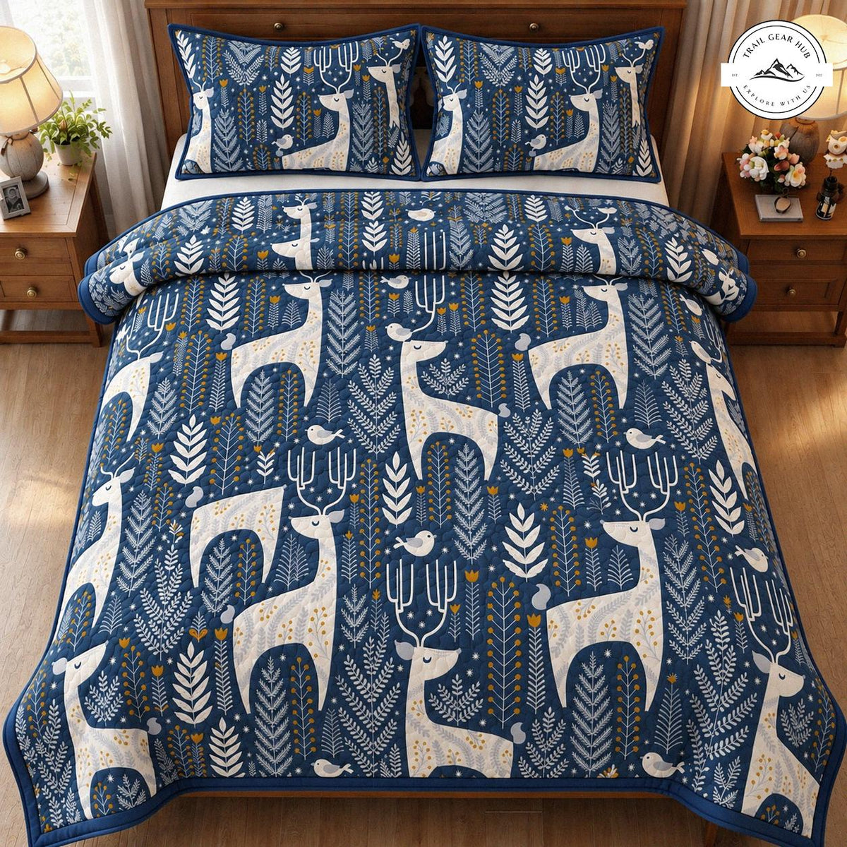Rustic Nordic Woodland Deer Quilted Bedding Set TN260
