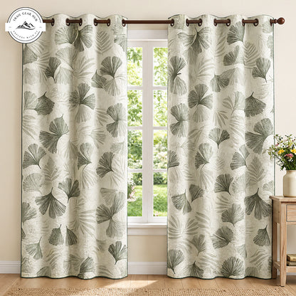 Farmhouse Sage Green Ginko Leaves Quilted Curtains TN268QLTCT