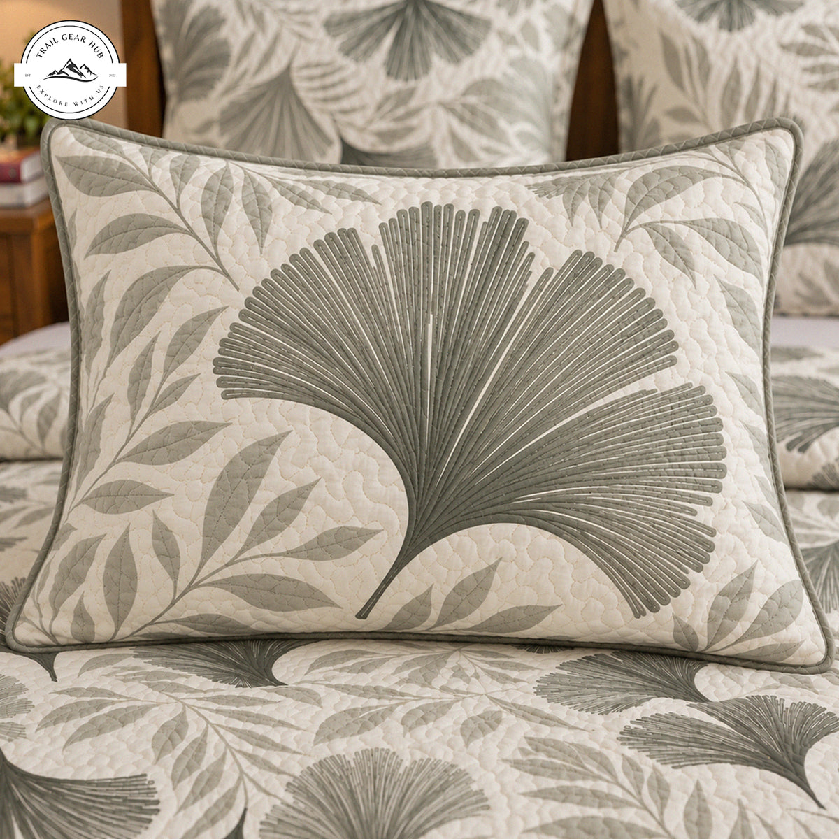 Farmhouse Sage Green Ginko Leaves Quilted Pillow Cover TN268QLTPLC