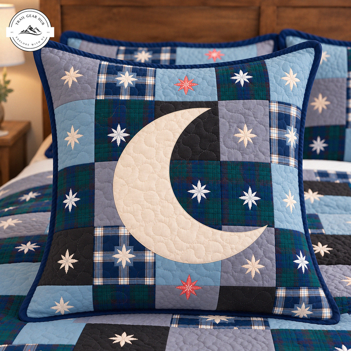 Moon and Stars Plaid Quilted Pillow Cover TN270QLTPLC