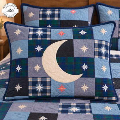 Moon and Stars Plaid Quilted Pillow Cover TN270QLTPLC