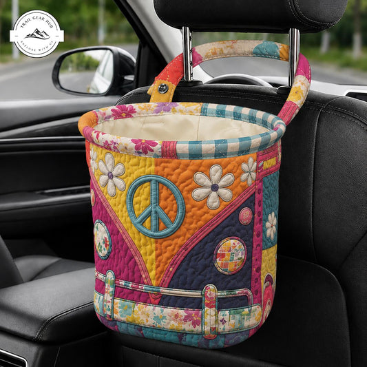 Vintage Hippie Bus Quilted Car Trash Bin TN13