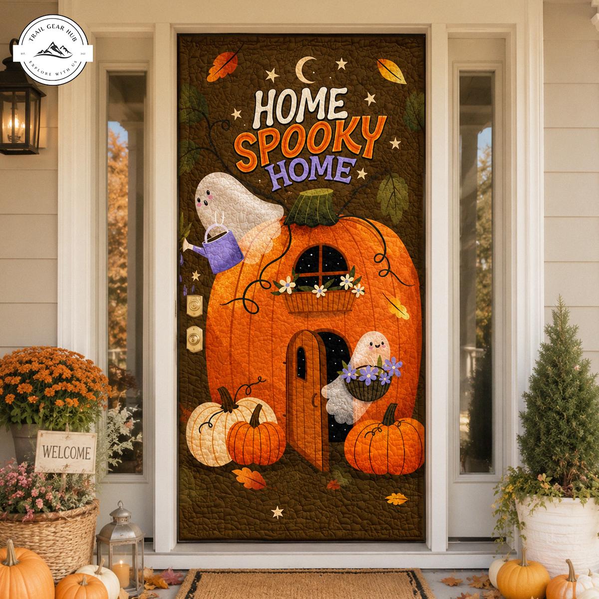Cute Pumpkin House & Ghost Quilted Door Cover TN07