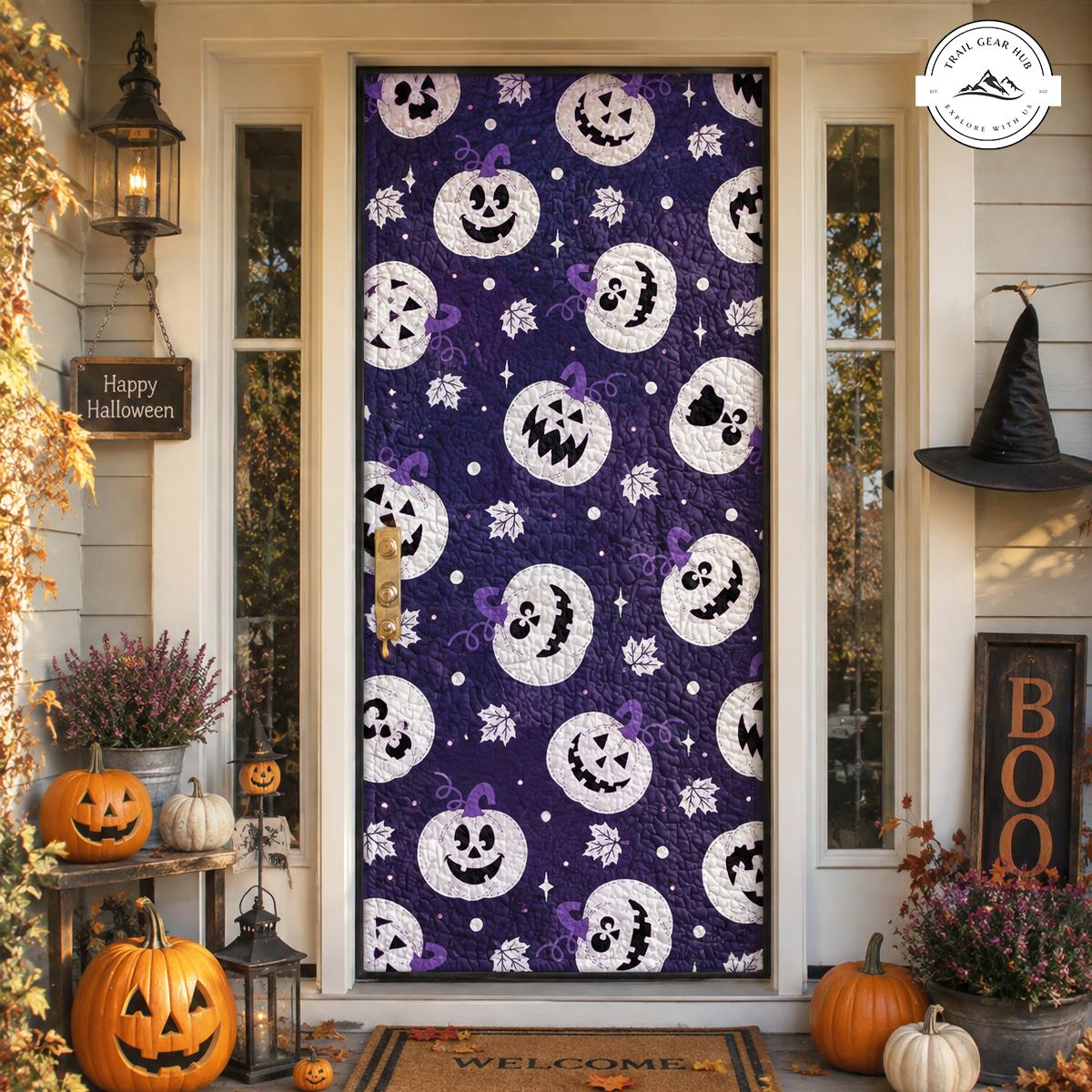 Festive White Pumpkin Halloween Quilted Door Cover TN09