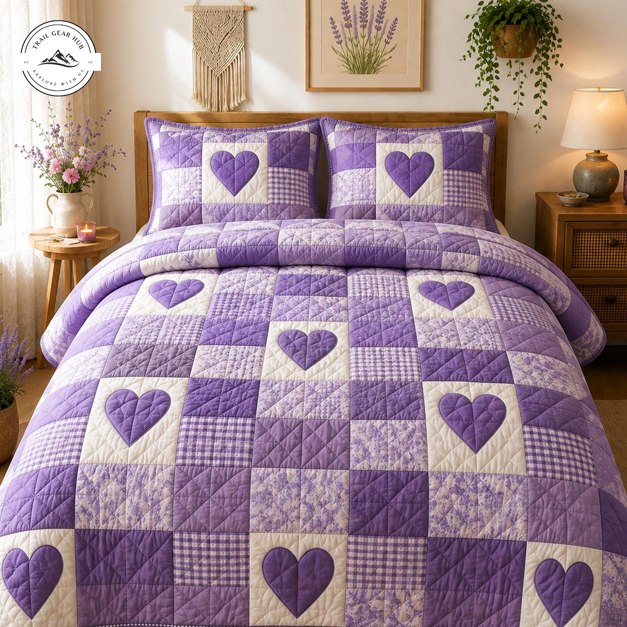 Purple Heart Quilted Duvet Cover Set TN01
