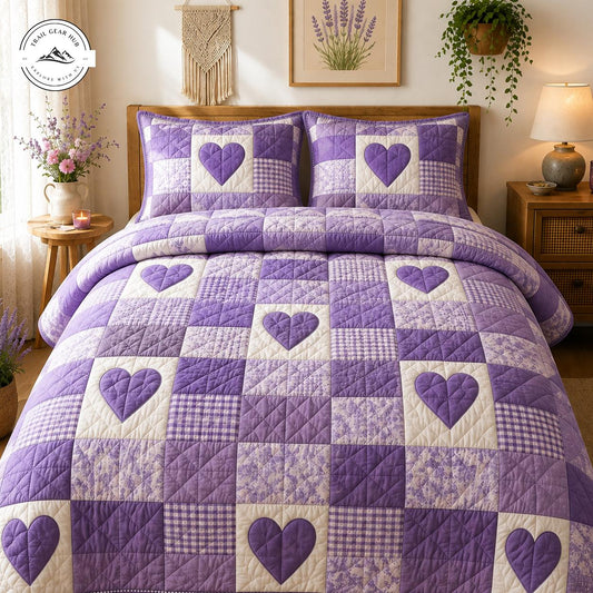 Purple Heart Quilted Duvet Cover Set TN01
