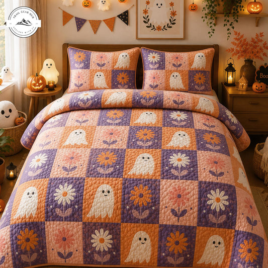 Vintage Spooky Floral Ghost Quilted Duvet Cover Set TN11