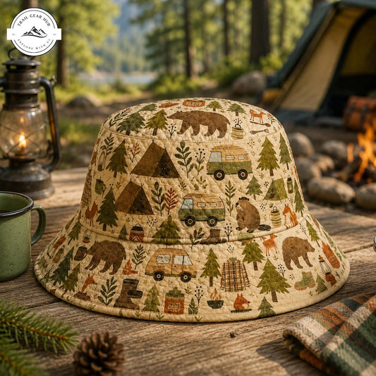 Vintage Camping Pattern Quilted Fishing Hat TN02