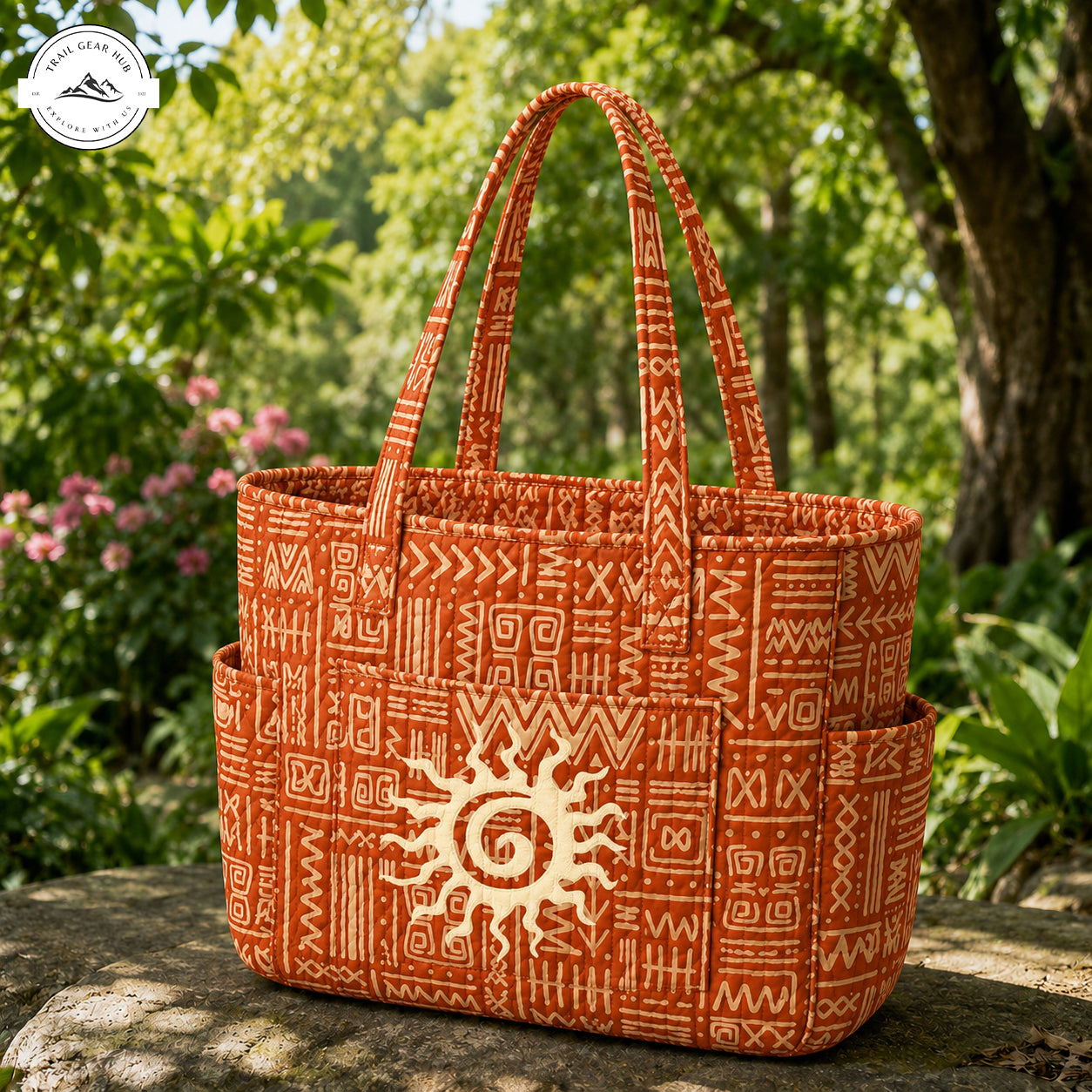 Boho Sun Multiple Pockets Quilted Tote Bag TN01