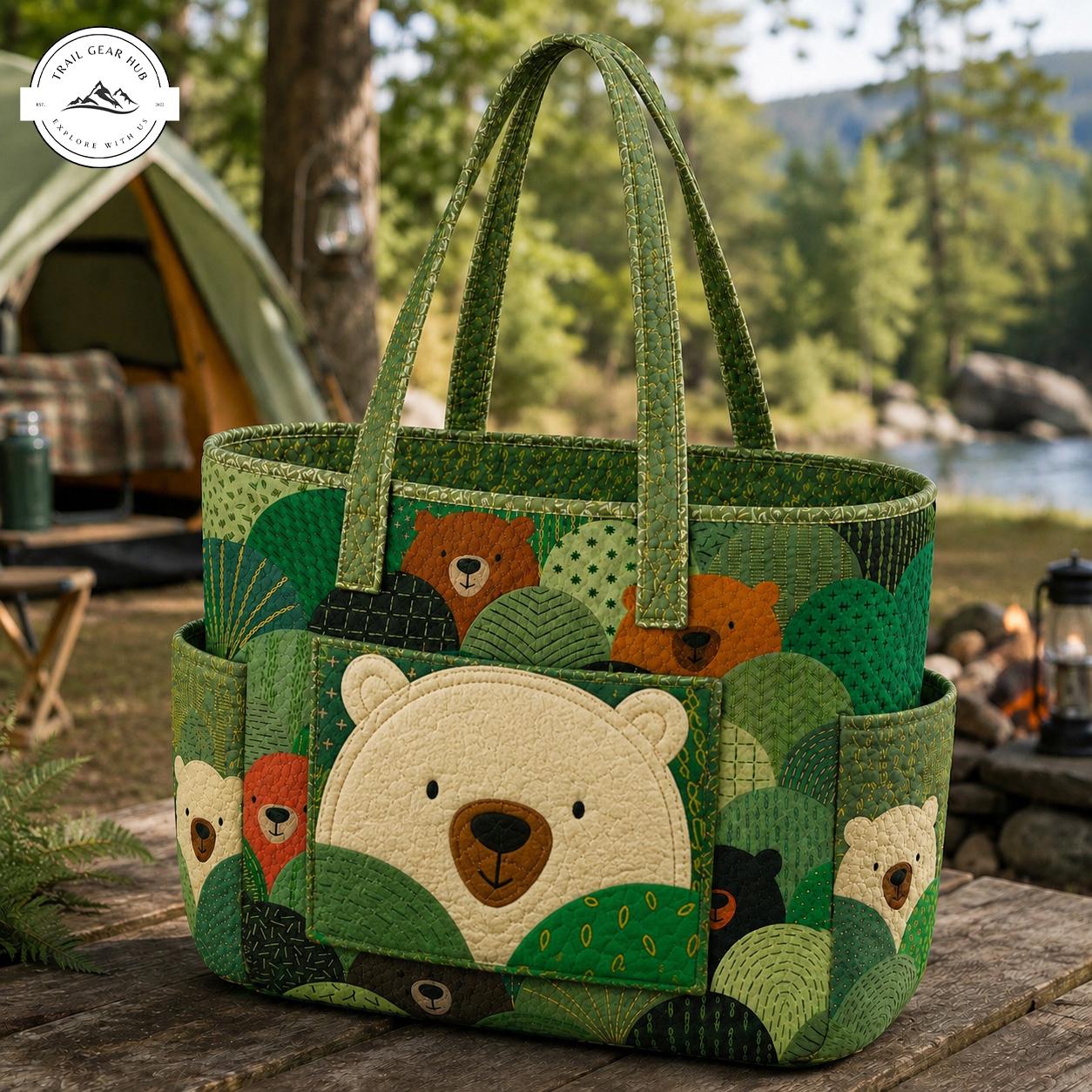 Bear Forest Multiple Pockets Quilted Tote Bag TN02