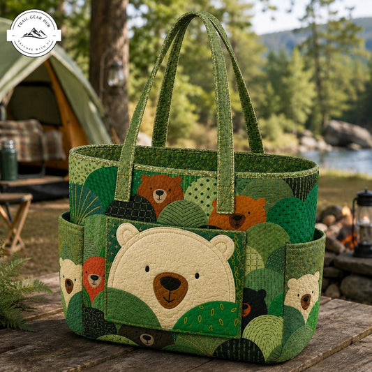 Bear Forest Multiple Pockets Quilted Tote Bag TN02
