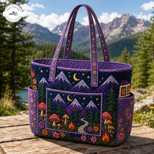 Mushroom and Forest Multiple Pockets Quilted Tote Bag TN13