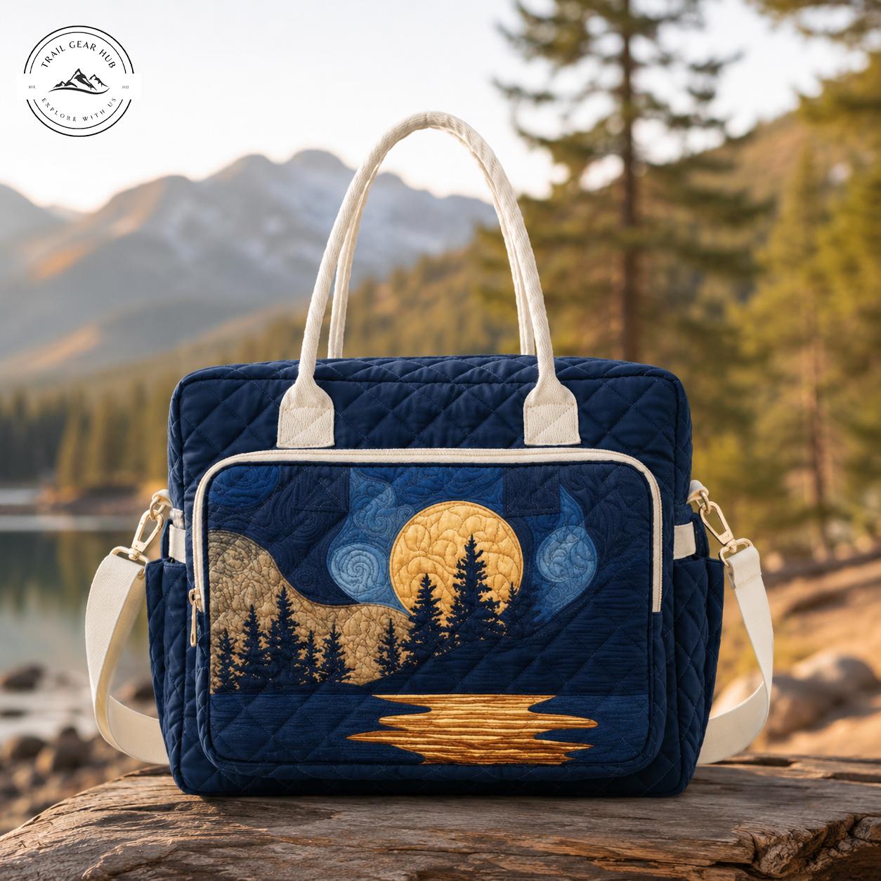 Starry Night Mountain Quilted Puffy Tote TN10