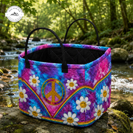 Hippie Peace Quilted Storage Basket TN08