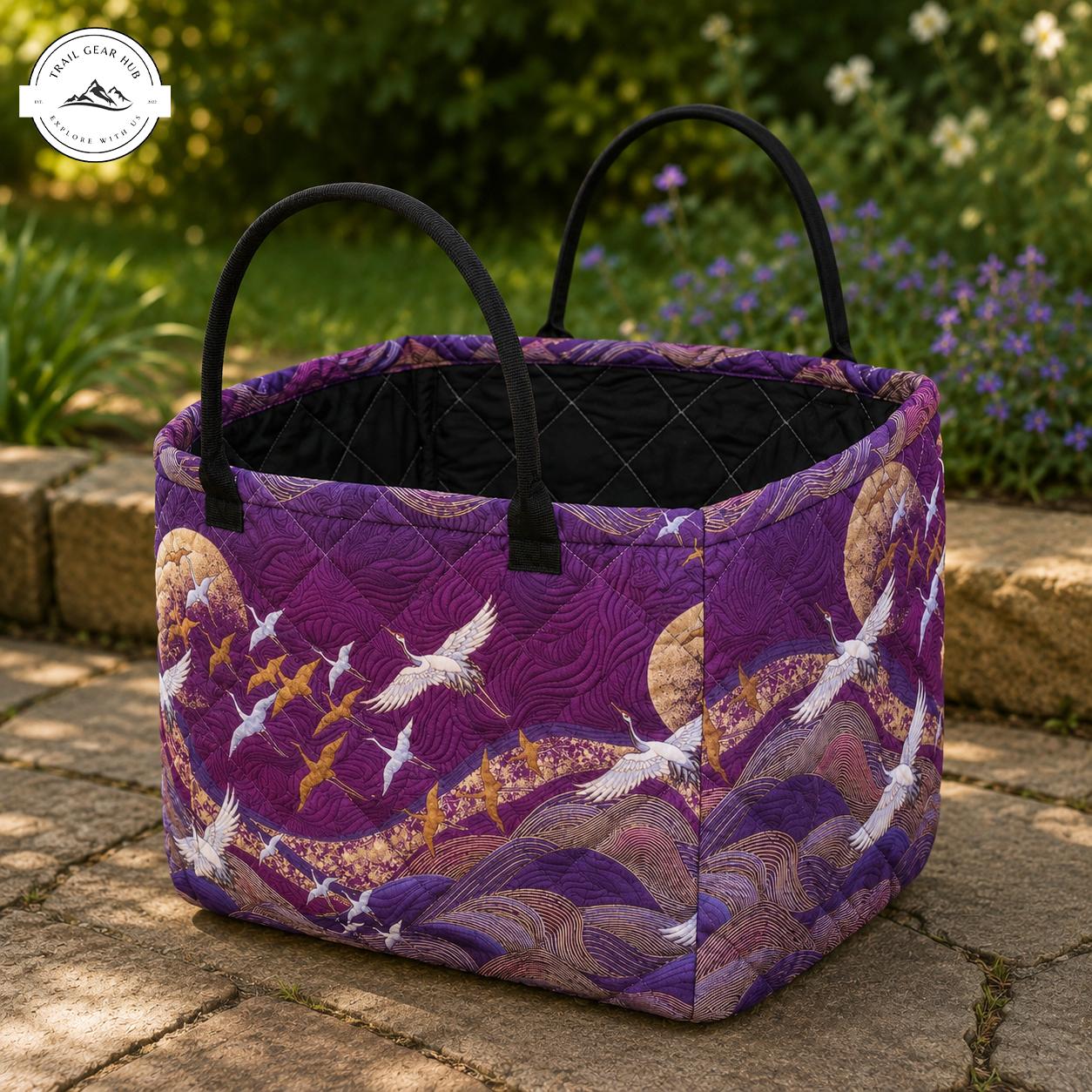 Purple Cranes & Waves Quilted Storage Basket TN28