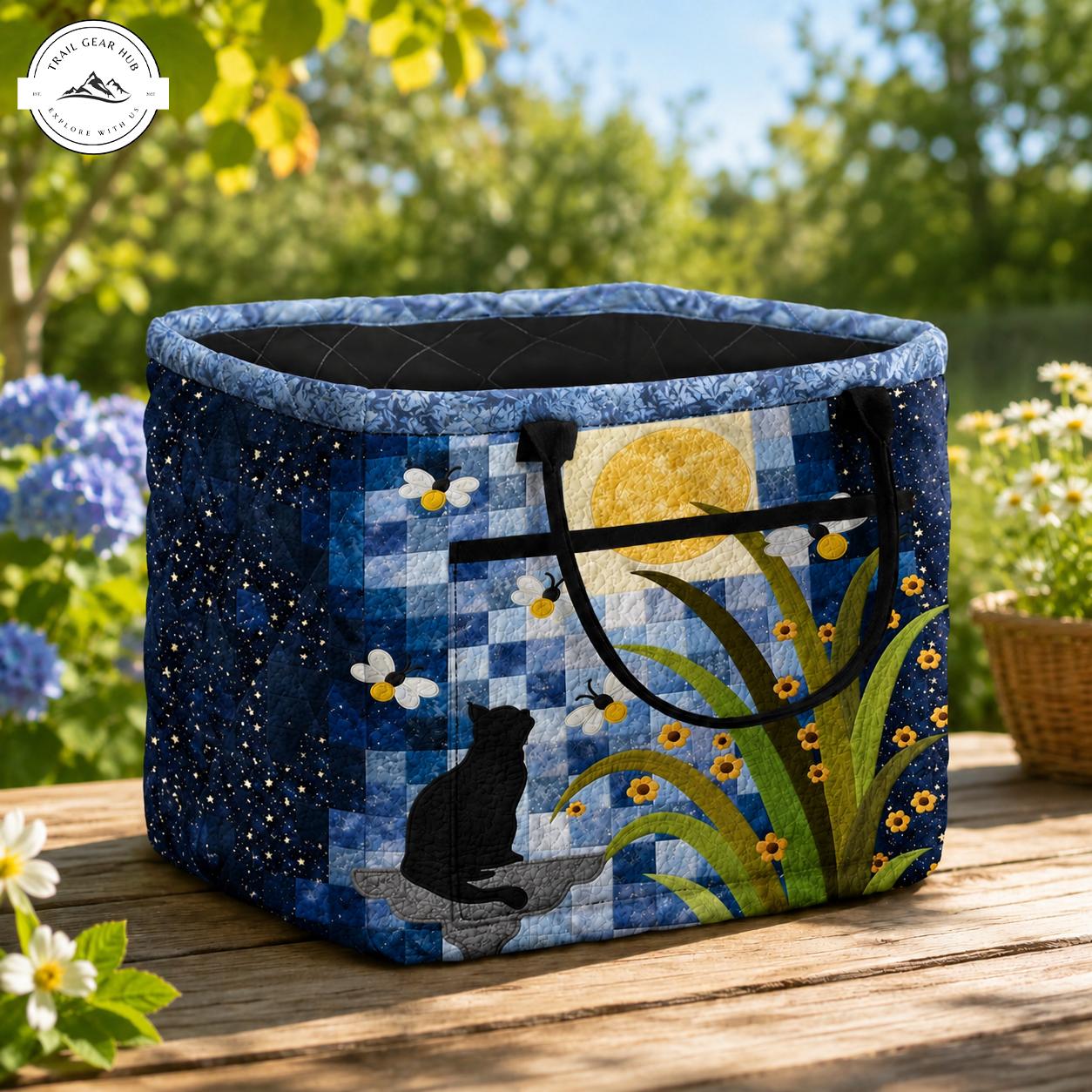 Cat & Moon Fabric Quilted Storage Basket TN29