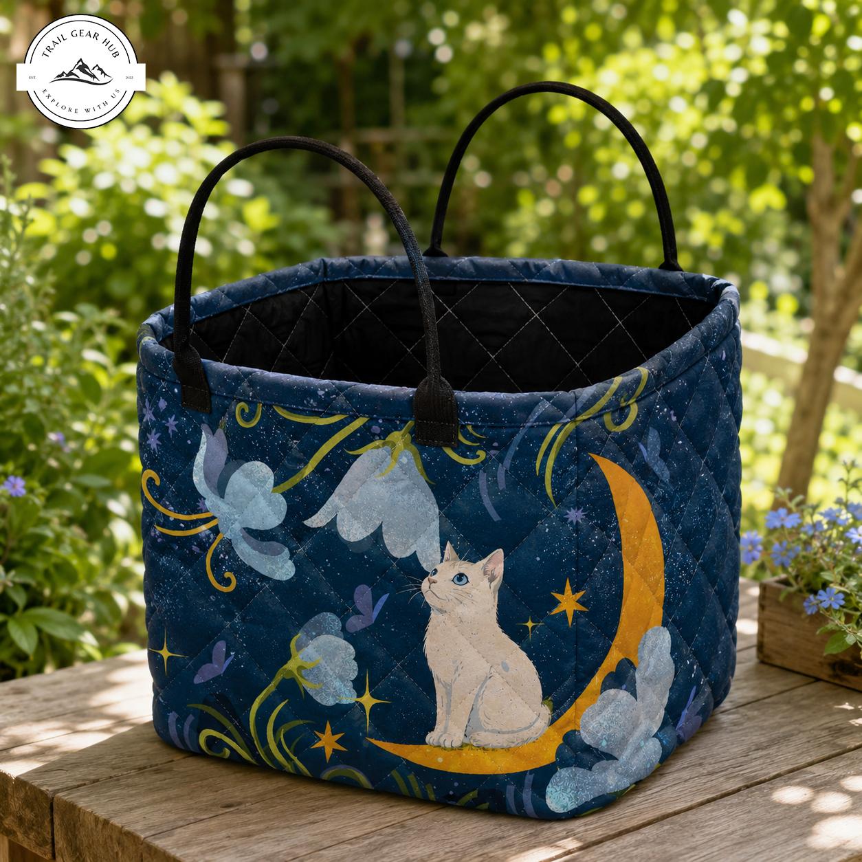 Cute Cat and Moon Quilted Storage Basket TN42