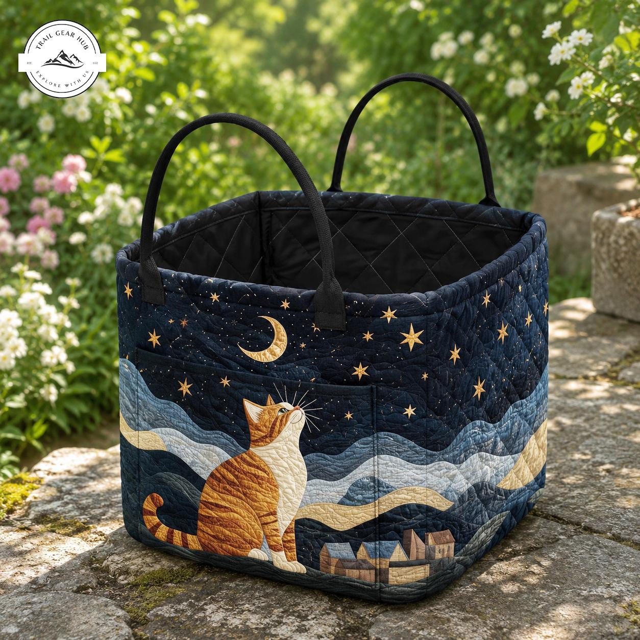 Starry Night Cat Quilted Storage Basket TN50