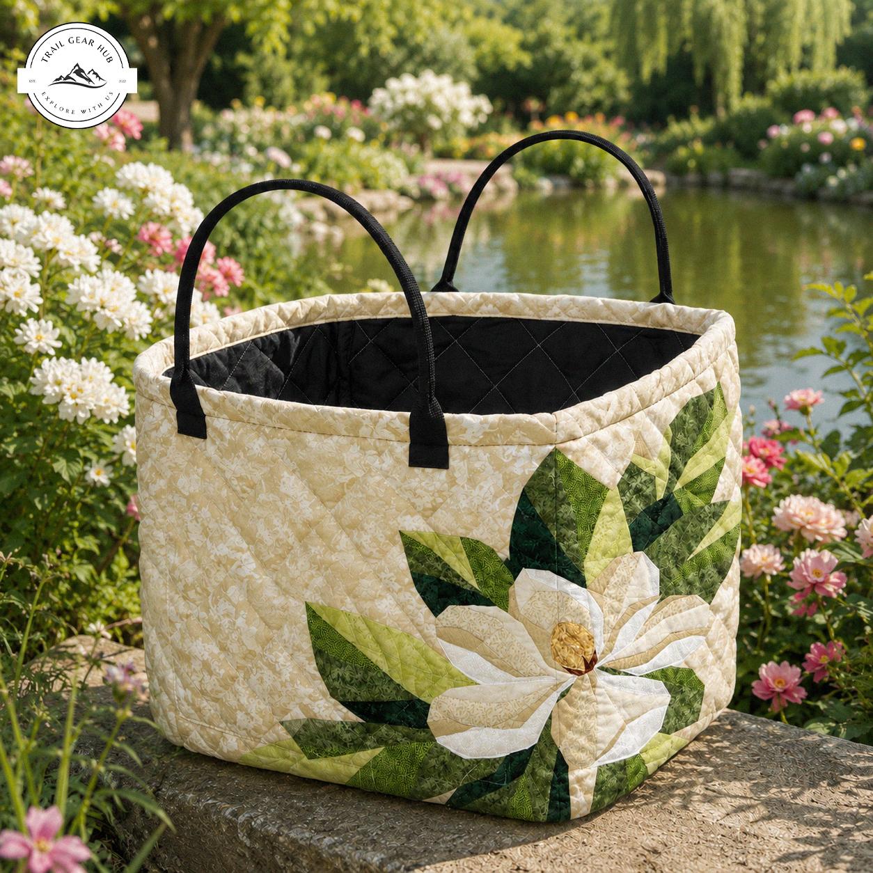 Magnolia Flower Quilted Storage Basket TN51