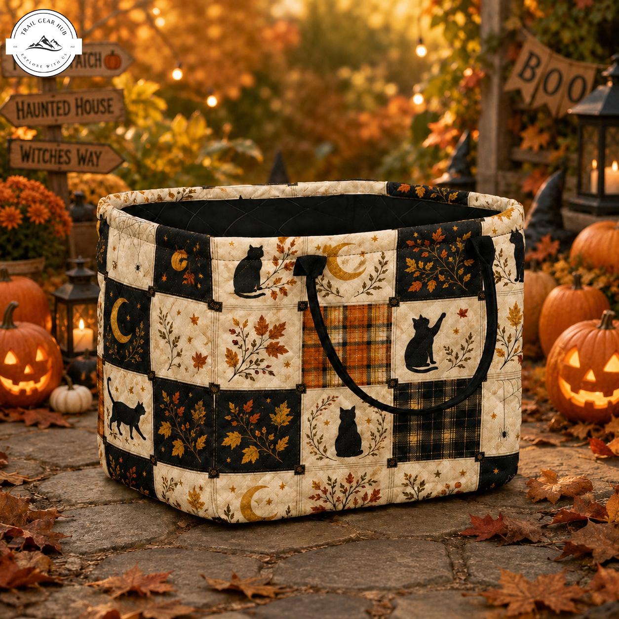 Black Cat Patchwork Quilted Storage Basket TN59
