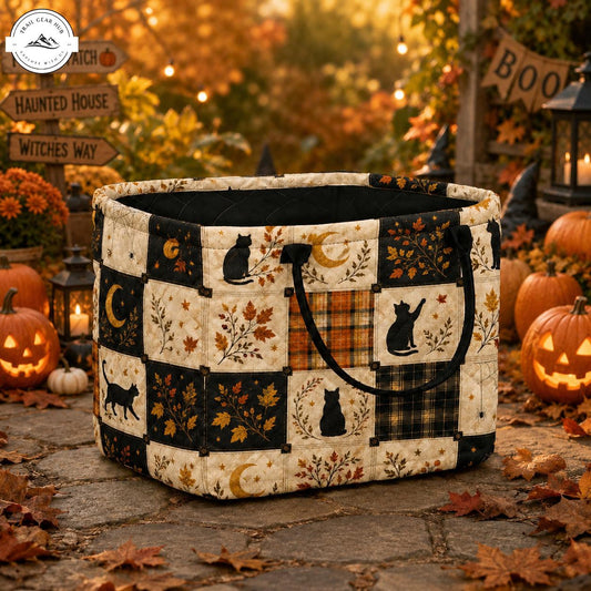 Black Cat Patchwork Quilted Storage Basket TN59