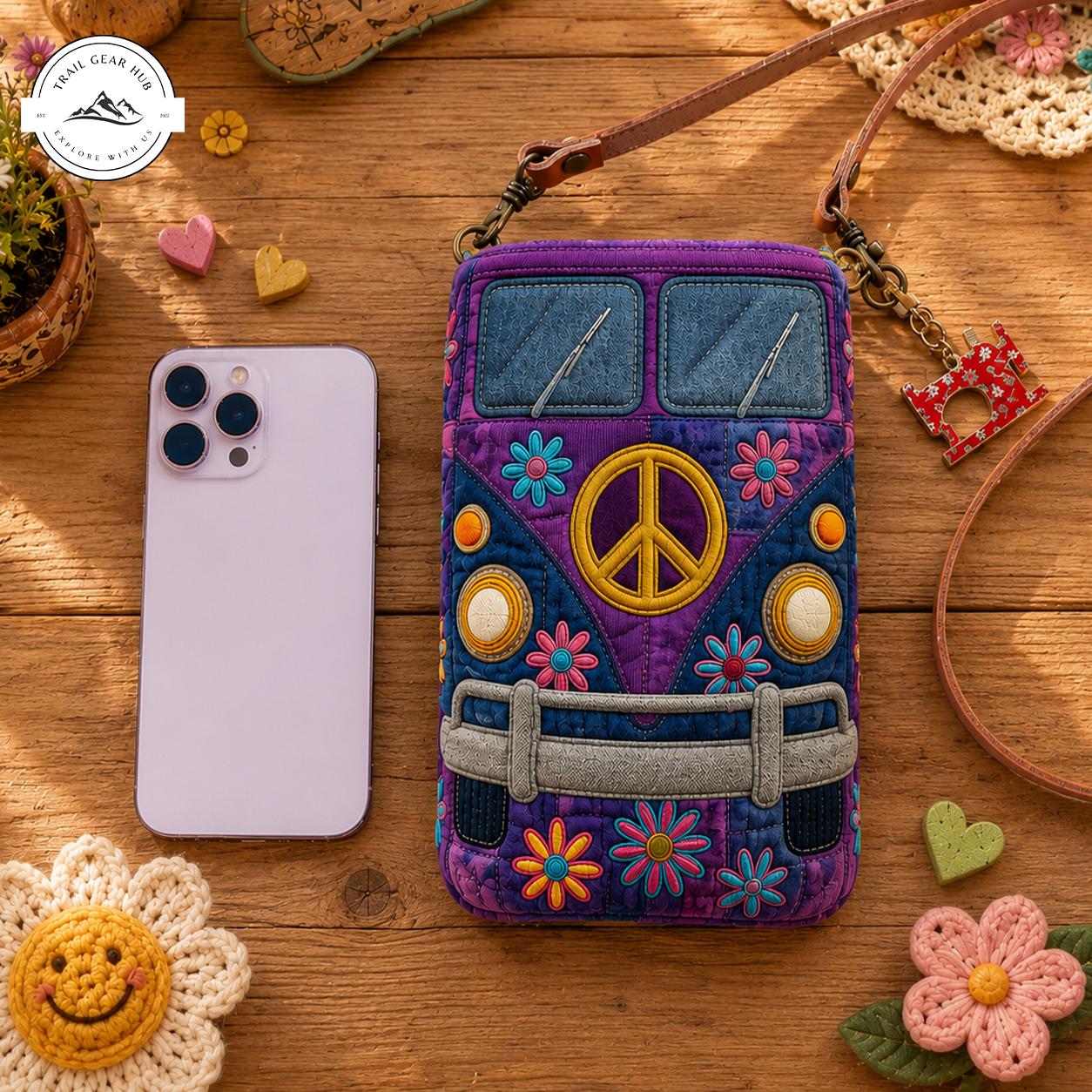 Hippie Camper Van Quilted Slim Phone Crossbody Bag TN07
