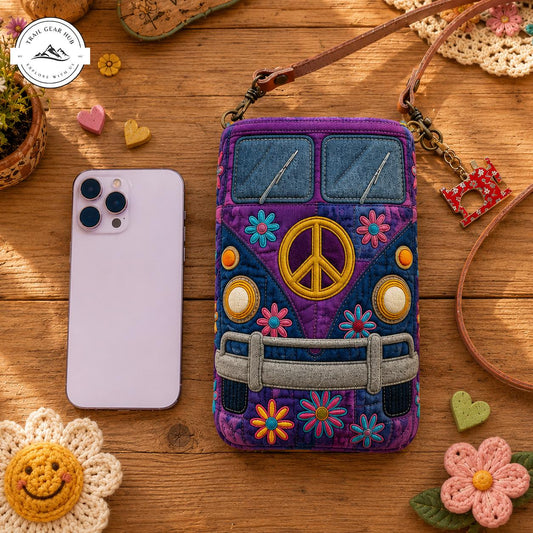 Hippie Camper Van Quilted Slim Phone Crossbody Bag TN07