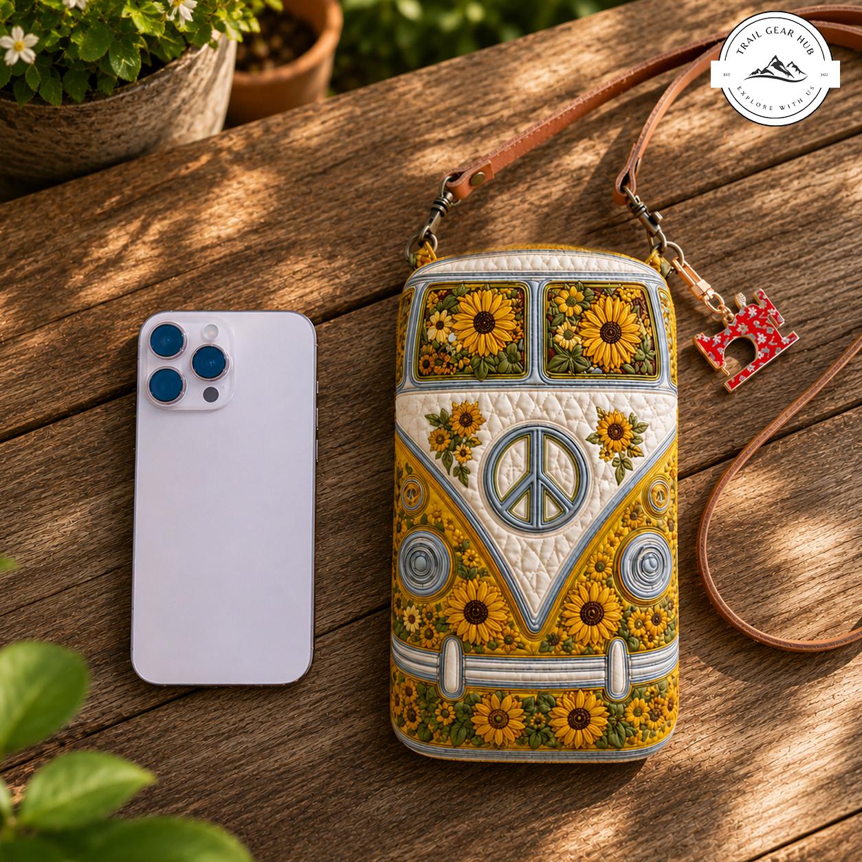 Sunflower VW Bus Quilted Slim Phone Crossbody Bag TN08