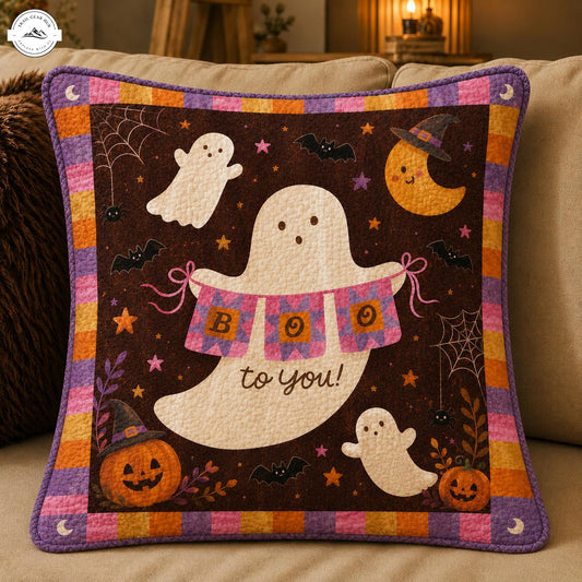 Halloween Ghost & Pumpkin Quilted Pillow Cover TN01QLTPLC