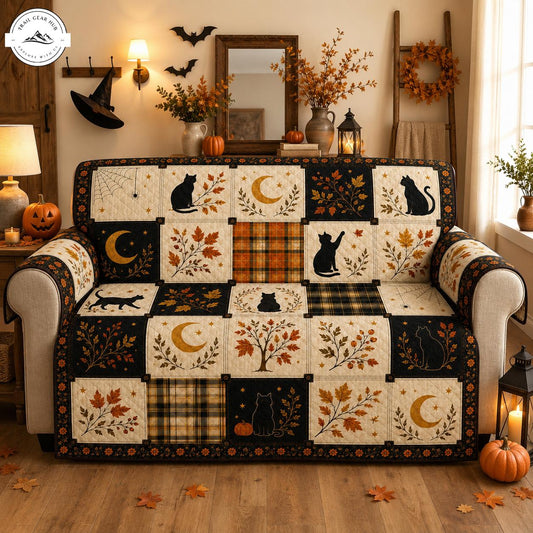 Fall Autumn Black Cat Quilted Seat Sofa TN02