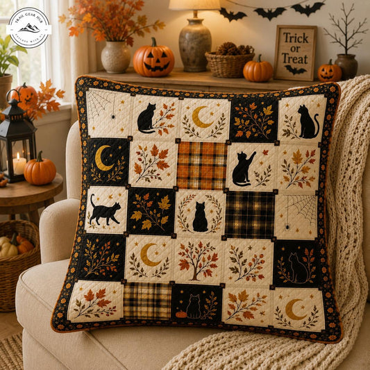 Fall Autumn Black Cat Quilted Pillow Cover TN02QLTPLC