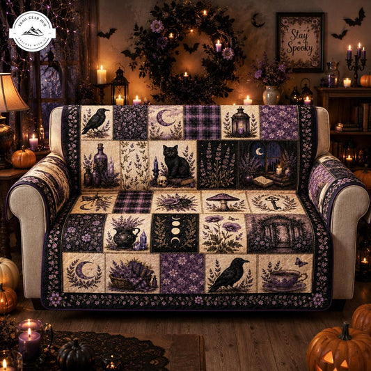 Dark Floral Purple & Black Cat Quilted Seat Sofa  TN06