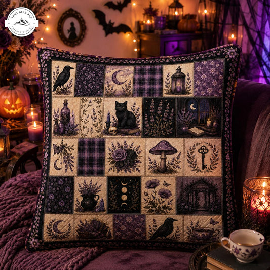 Dark Floral Purple & Black Cat Quilted Pillow Cover TN06QLTPLC