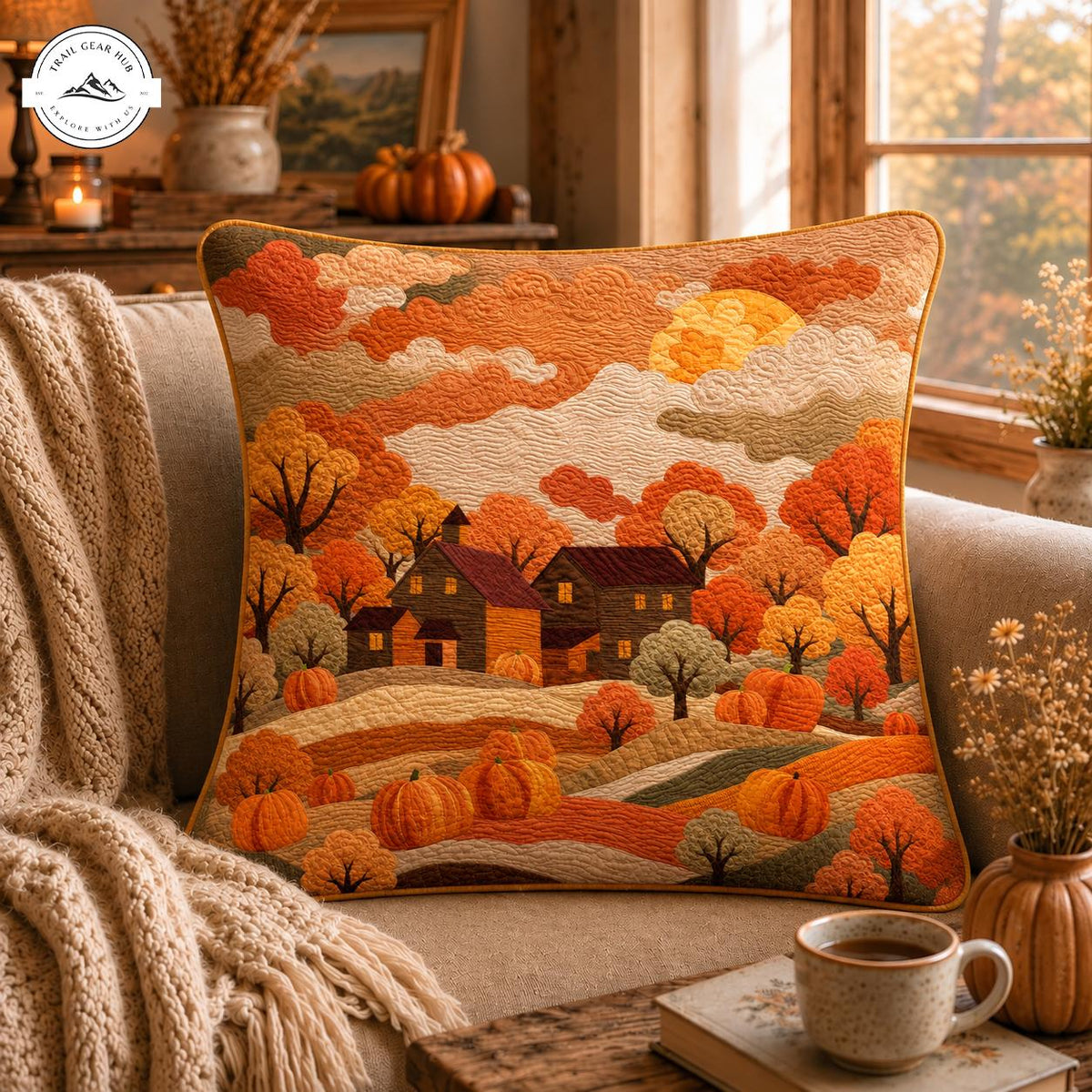 Autumn Harvest Pumpkin Quilted Pillow Cover TN47QLTPLC