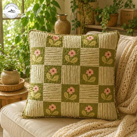 Boho Floral Quilted Pillow Cover TN48QLTPLC