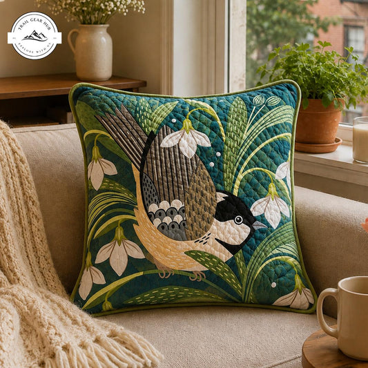 Botanical Snowdrop & Birds Quilted Pillow Cover TN53QLTPLC